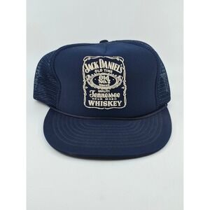 Vintage Jack Daniels‎ Whiskey Trucker Hat Navy Blue OTTO CAP Snapback Mesh Cap